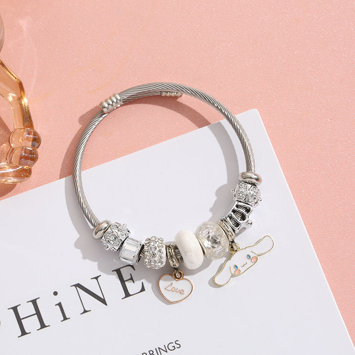 Wholesale Stainless Steel Heart Bracelet DIY Pendant Beaded Crystal Bracelet