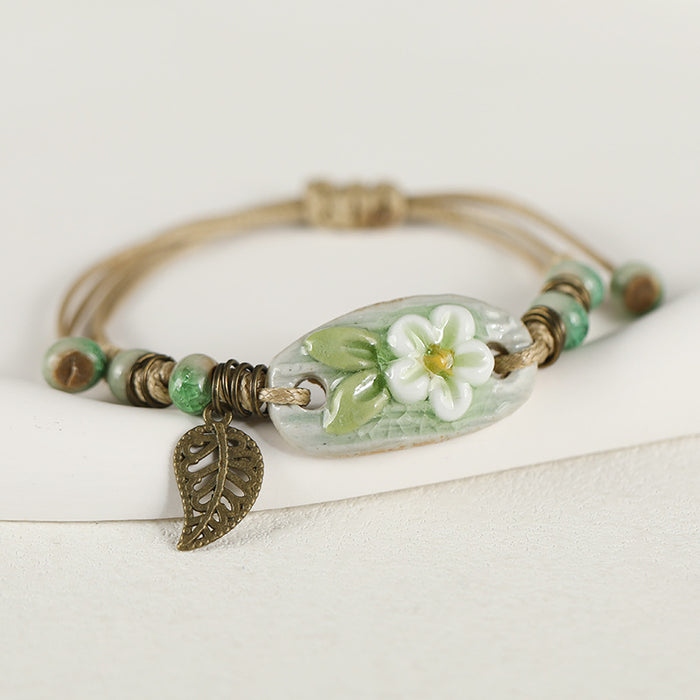 Wholesale Ceramic Flower Braided Bracelet JDC-BT-Luox002