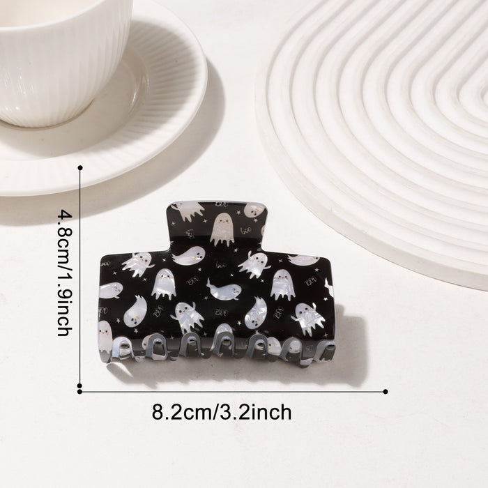 Wholesale Acrylic Hair Claw Clip For Women Ghost Skull Print Orange Black