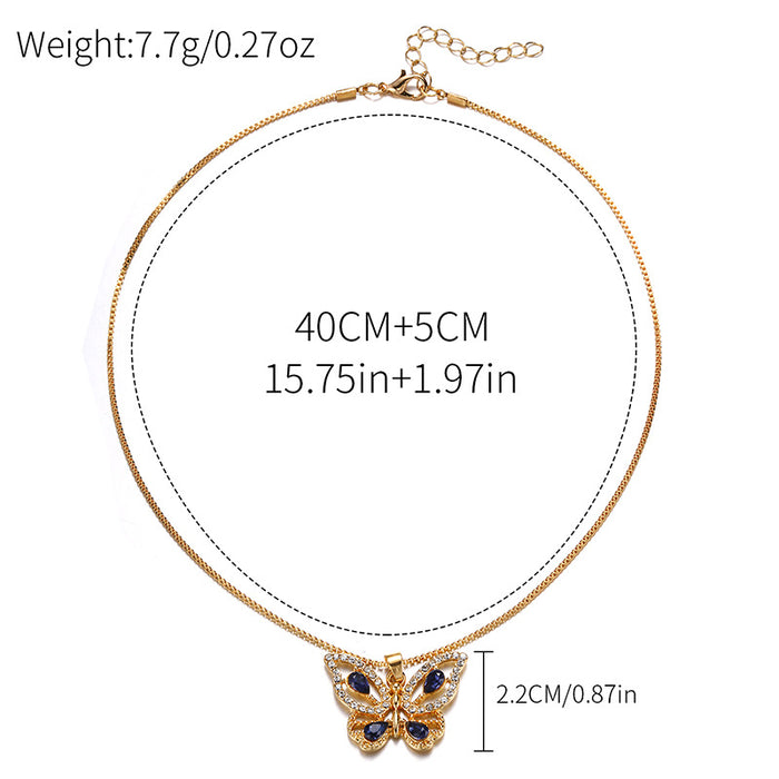Wholesale Exaggerated alloy diamond inlaid pendant, simple and versatile butterfly necklace