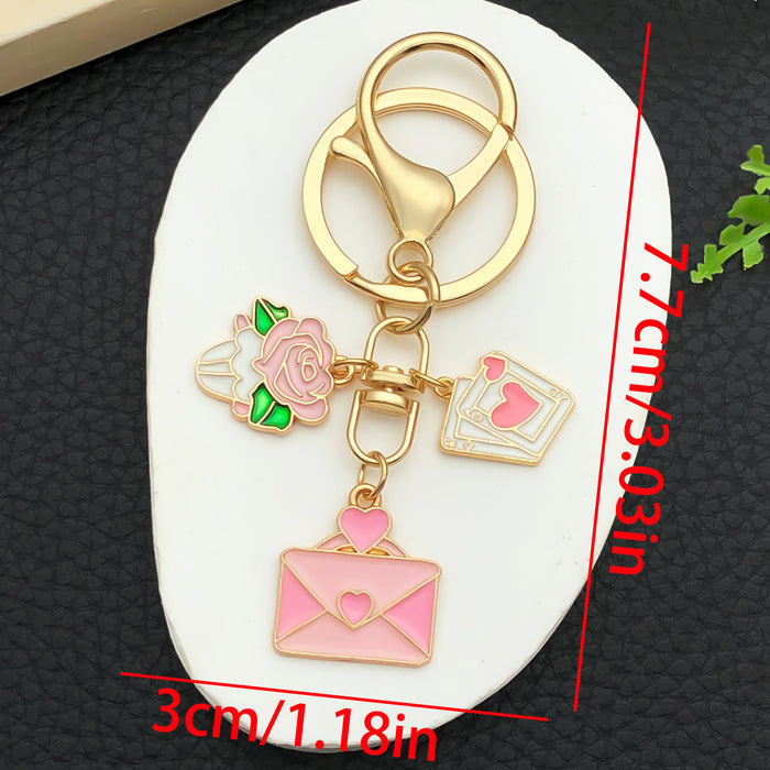 Wholesale Valentine' s Day Oil-Drip Alloy LOVE Heart Candy Rose Metal Keychain