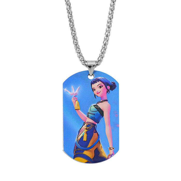 Wholesale K-pop Stainless Steel Metal Printed Pendant Necklace
