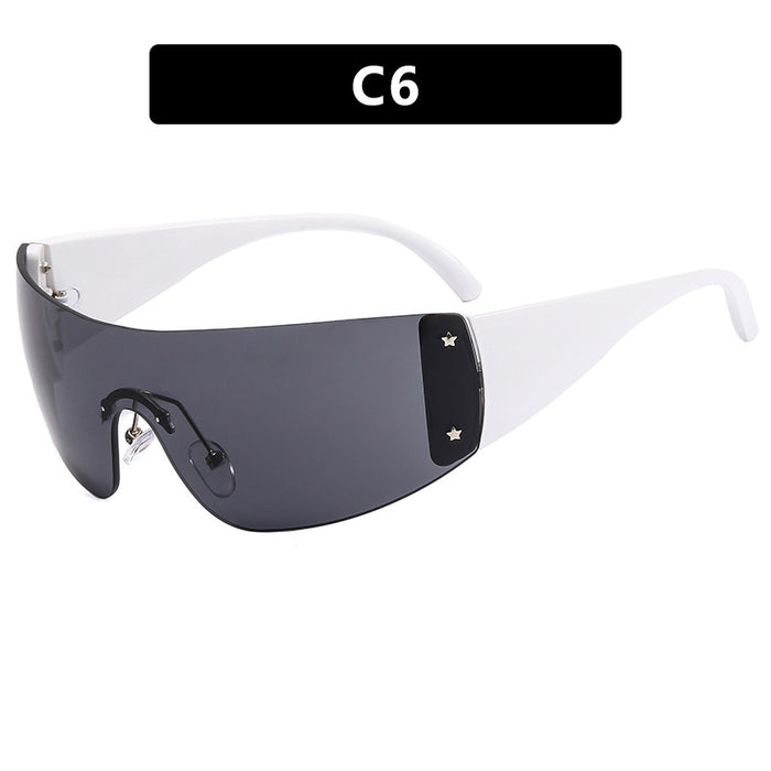Wholesale Frameless one-piece sunglasses, pentagram sunglasses, sports glasses