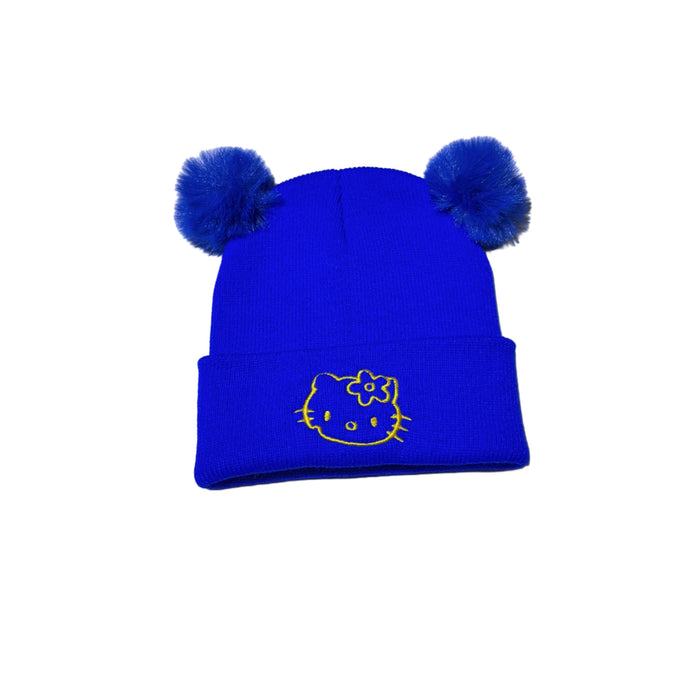Wholesale Cute Kitten Embroidered Knitted Hat Cartoon Cat Beanie Warm Hat Children' s Pullover Hat
