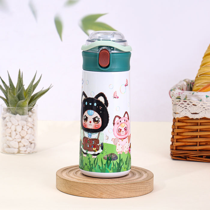 Wholesale Stainless Steel Cartoon Outdoor Portable Handle Thermos Cup Double-Layer Vacuum Gift Water Cup