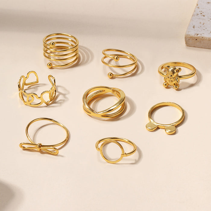 Wholesale Personalized alloy ring, heart-shaped geometric ring, butterfly bow, layered ring for accessories