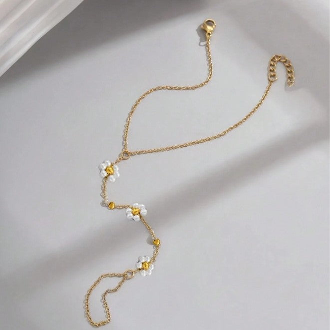 Wholesale Stainless steel handmade bead chain flower pearl niche bracelet