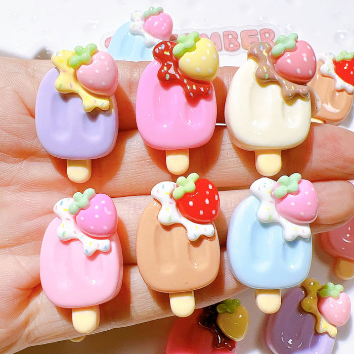 Wholesale Cute Strawberry Popsicle Resin Patch Handmade Material Cream Glue Mobile Phone Case Hair Accessories Shoe Buckle Accessories