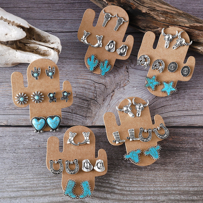 Wholesale Bull head boots,  hat,  earrings,  turquoise cactus four-piece set