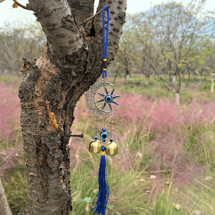 Wholesale Metal copper wind chime pendant, door decoration, copper bell, wind chime, auspicious retro blue pendant