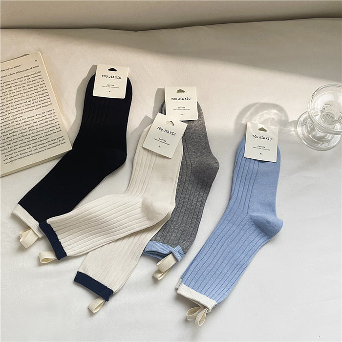 Wholesale Color blocking fabric standard socks, college style versatile pile socks, trendy cotton socks