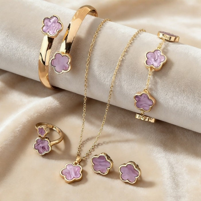 Wholesale Lucky Clover Flower Design 5-Piece Jewelry Set Alloy Electroplated Fashion Accessory