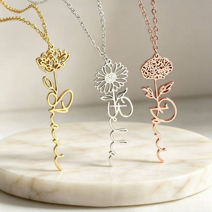 Wholesale Gold Flower Pendant Necklace Titanium Steel 18K Gold Plated Trendy Layering Jewelry