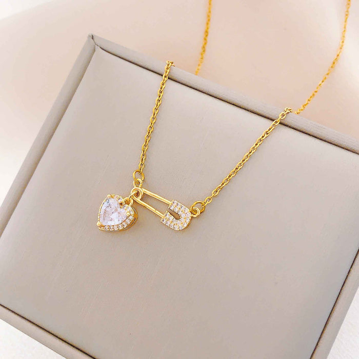 Wholesale Trendy Love Pin Necklace Titanium Steel Real Gold Plating Fashion Accessory