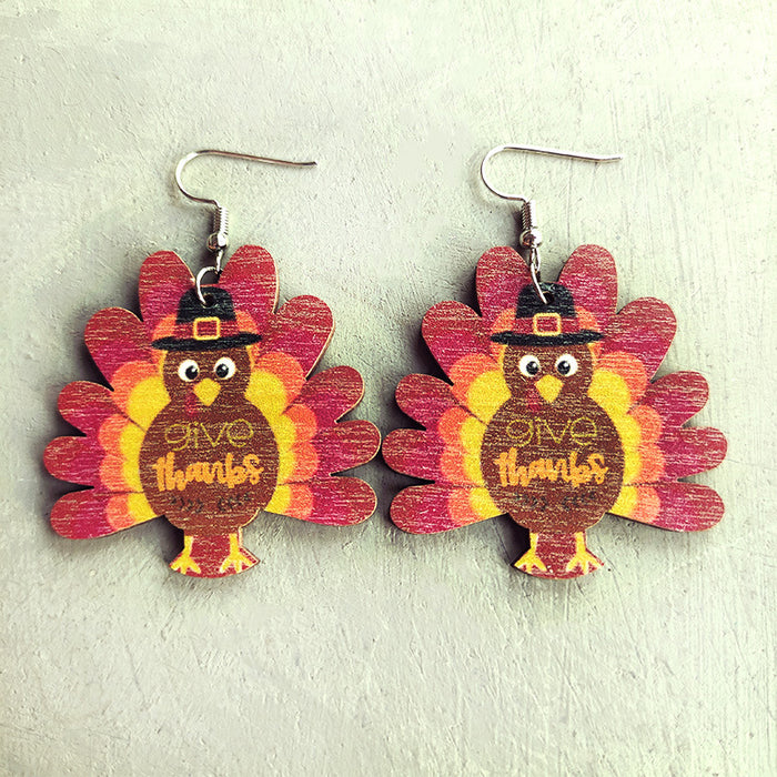 Wholesale Cartoon Thanksgiving Turkey Wooden Earrings JDC-ES-HeYi097