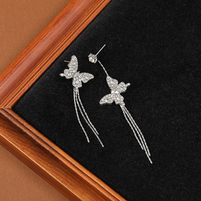 Wholesale Diamond Butterfly Asymmetric Tassel Alloy Stud Earrings JDC-ES-QingH011