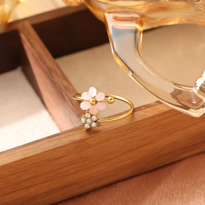 Wholesale Fashionable stainless steel natural stone flower zircon design light luxury high-end non fading open titanium steel ring