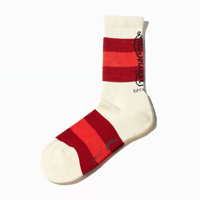 Wholesale Minority men's socks, color blocked striped couple socks, letter street women's socks, mid tube cotton socks