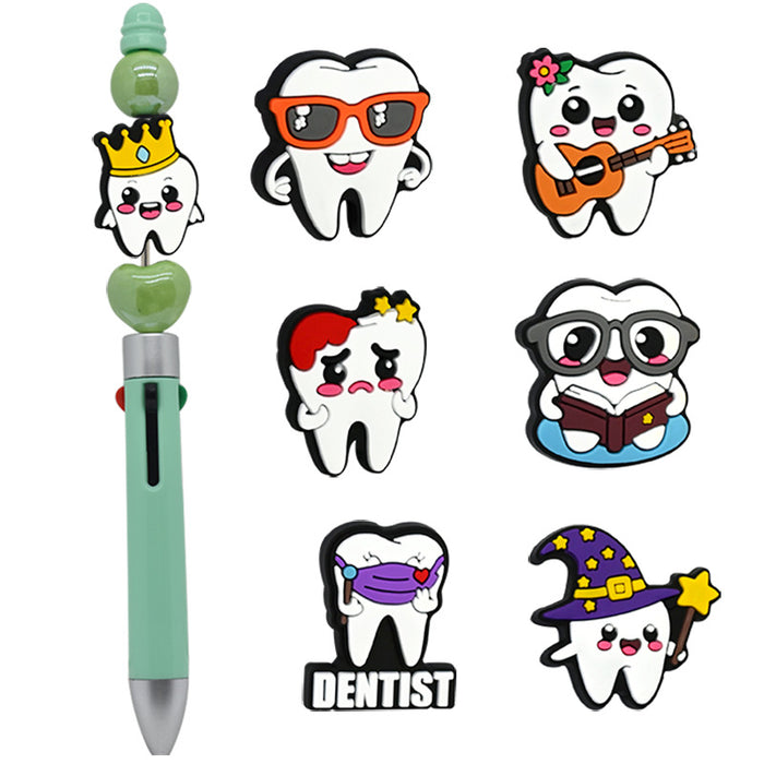 Wholesale  Tooth Beads Pvc Soft Glue Loose Beads DIY Beaded Pen Key Chain Mobile Phone Chain Cartoon Beads