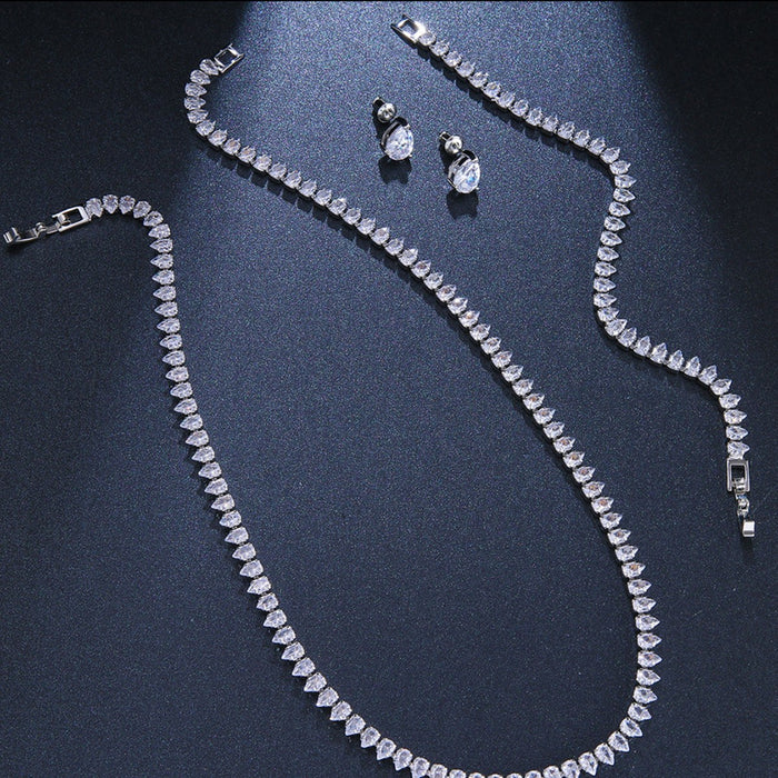 Wholesale Three Piece Accessories Fashion Classic Water Drop Zircon Necklace Earrings Bracelet