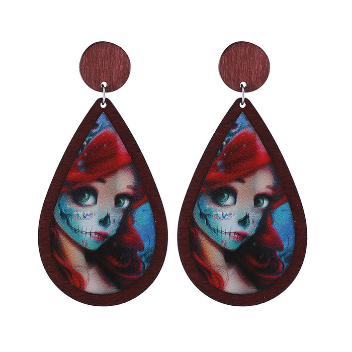 Wholesale  Horror Party Wooden Inlaid Acrylic Double-sided Funny Holiday Earrings Accessories