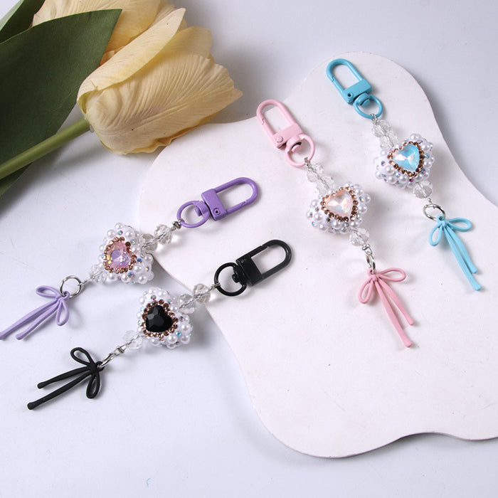 Wholesale Pearl Diamond Bow Mobile Phone Chain Keychain Bag Pendant Accessories