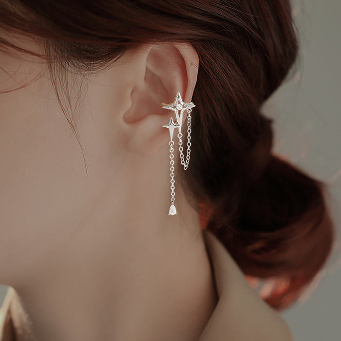 Wholesale No Ear Hole Sparkling Diamond Cross Star Ear Clip Long Personalized Earrings Ear Bone Clip