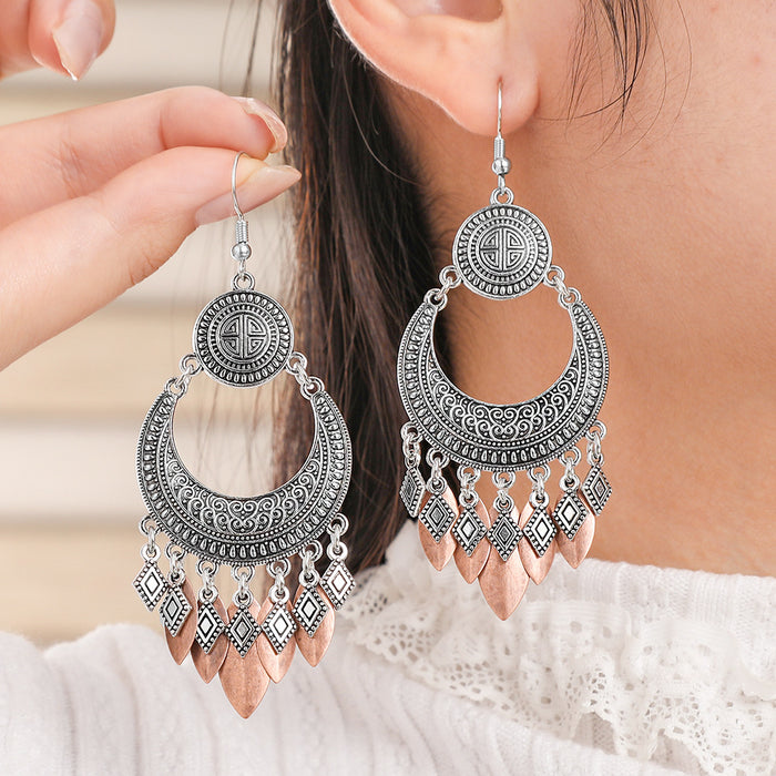 Wholesale Retro Palace Geometric Hollow Tassel Earrings Set Beaded Bohemian Style MOQ≥2