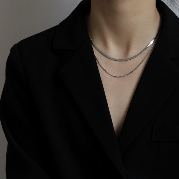 Wholesale Personality Trendy Cold Wind Wide Flat Thin Stacked Collarbone Necklace Titanium Steel