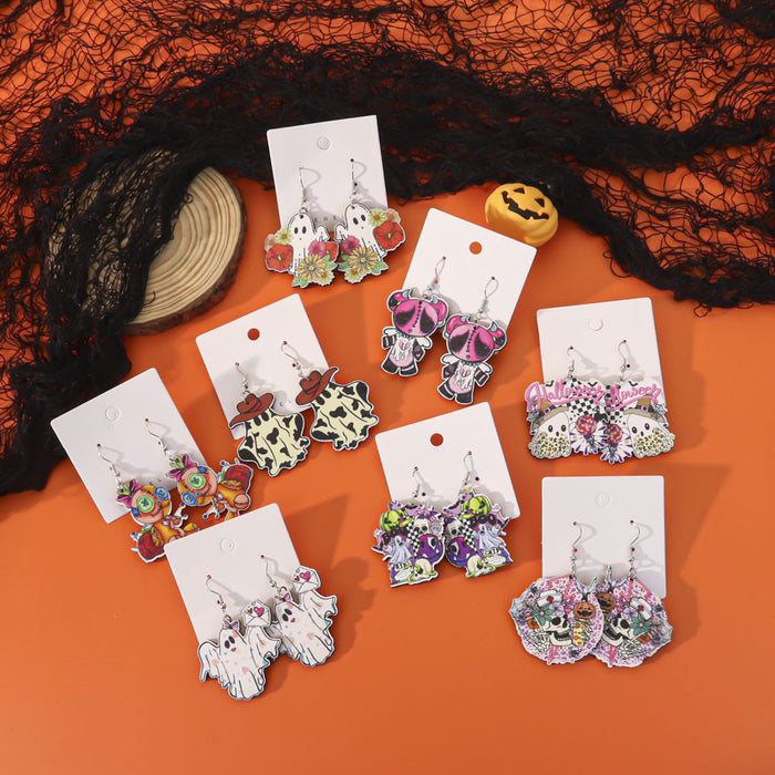 Wholesale  earrings creative personality funny wooden ghost cartoon earrings