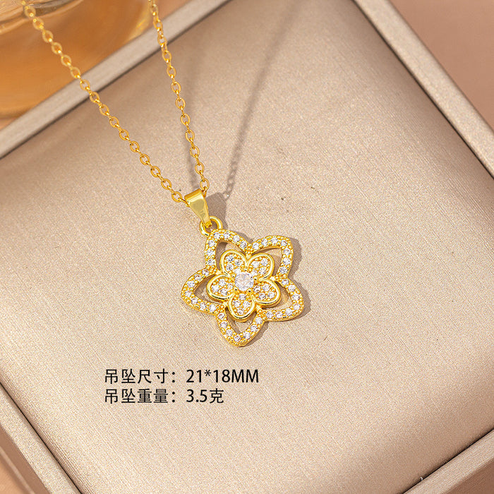 Wholesale Gold Plated Titanium Steel Floral Pendant Necklace Stylish Gift MOQ≥2