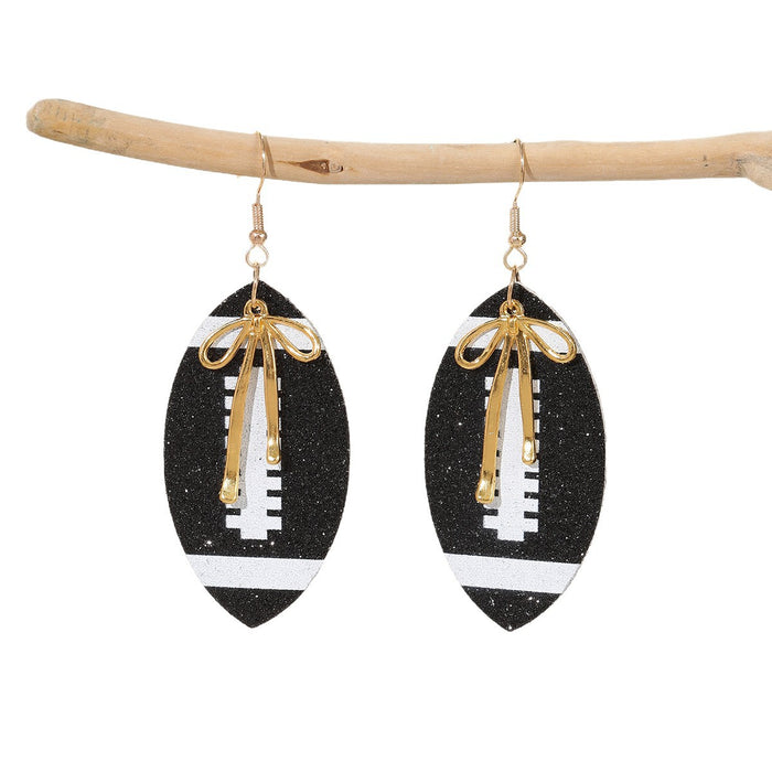 Wholesale Sporty PU leather printed rugby ball earrings