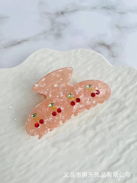 Wholesale Cute Cherry Rhinestone Acetate Hair Clip Grip for Women Daily Hair Accessory