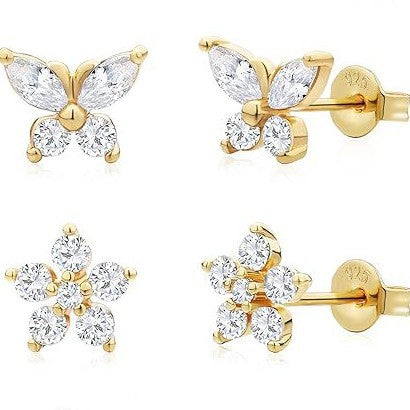 Wholesale Minimalist Crystal Butterfly Earrings with Golden Geometric Earrings