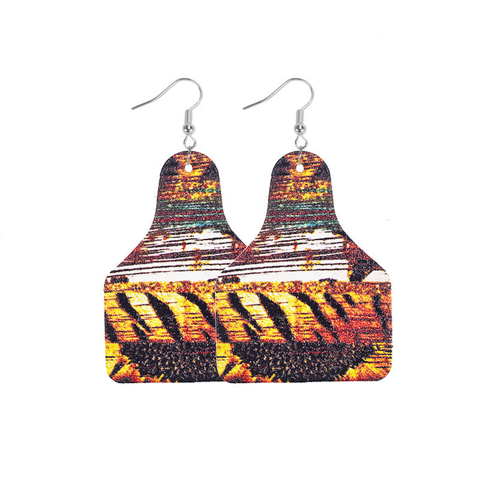 Wholesale Retro Western Cowboy Old Style Flower Bull Head Ethnic Style Print Women' s Leather Earrings