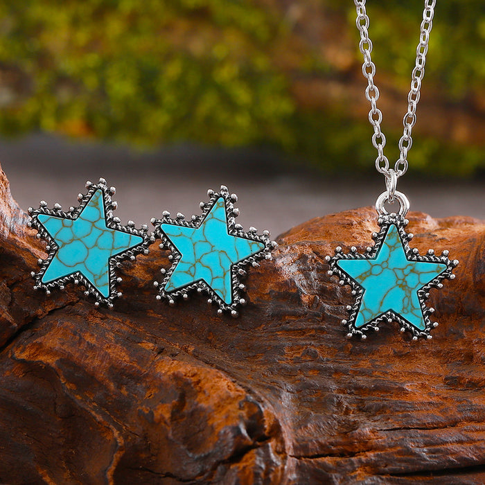 Wholesale Cactus Star Bull Head Heart Turquoise Earrings Necklace Set Simple Color Alloy Jewelry