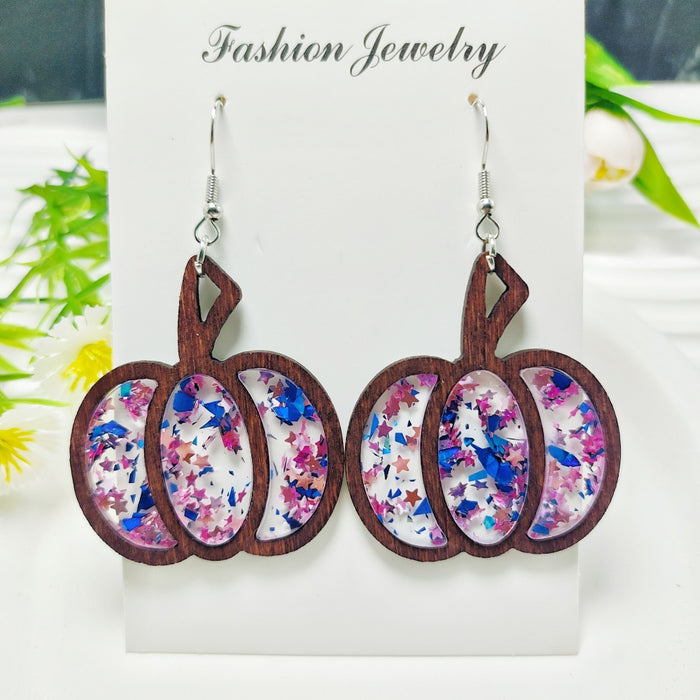 Wholesale Halloween Splicing Pumpkin Acrylic Inlaid Earrings JDC-ES-QiYu001