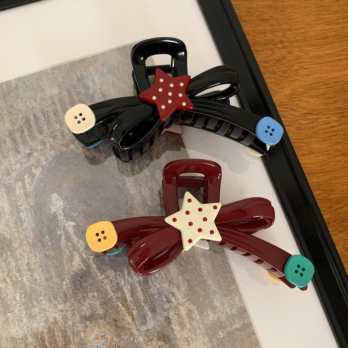 Wholesale Fun Contrast Color Wave Dot Star Button Grab Clip Large Bow Shark Clip Half Tie Disc Hairpin Hair Quantity Multi-hair Grab