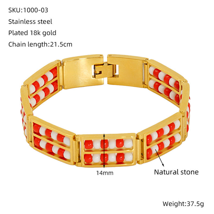 Wholesale Fashionable stainless steel double row bead bracelet, versatile and non fading natural stone bracelet
