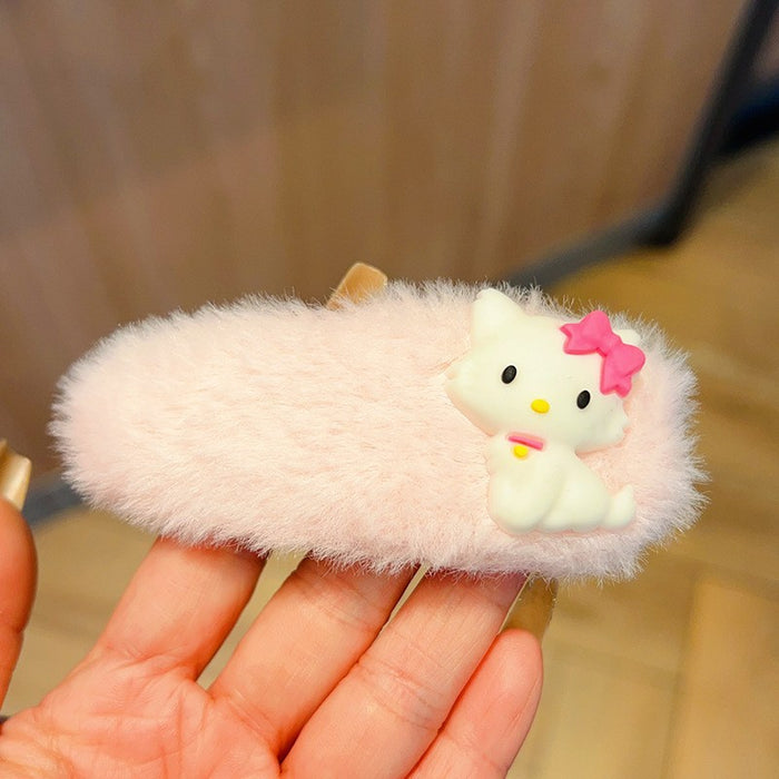 Wholesale Cute and able plush hair clip featuring a cat wearing glasses.