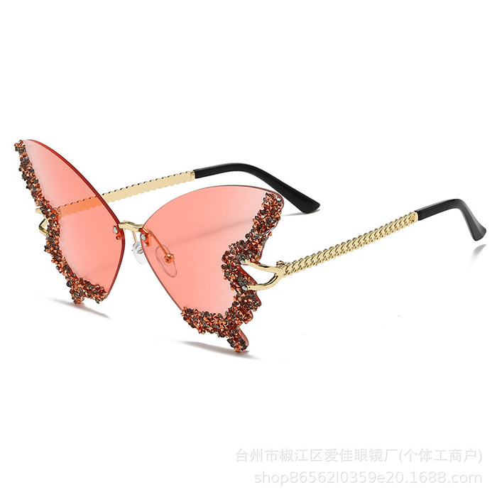 Wholesale Advanced sunglasses butterfly shaped diamond studded frameless fashion sunglasses