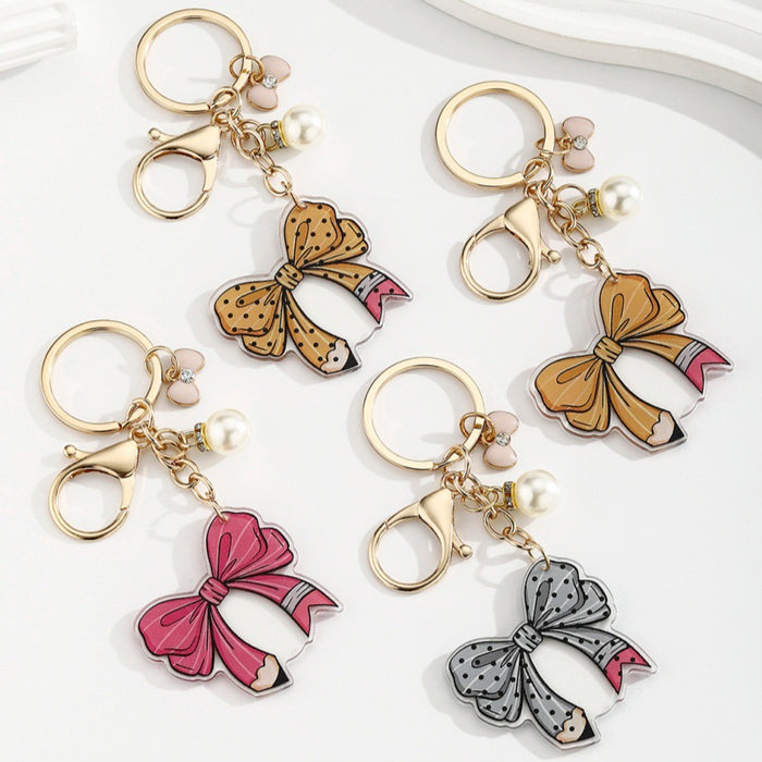 Wholesale Acrylic Pearl Bow Keychain
