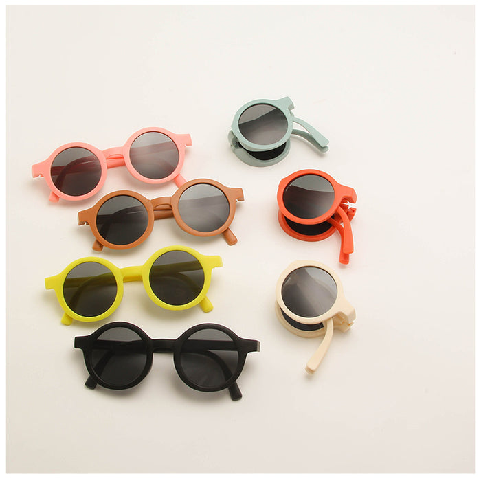 Wholesale Folding children's sunglasses, minimalist frosted glasses, round frame sun protection sunglasses