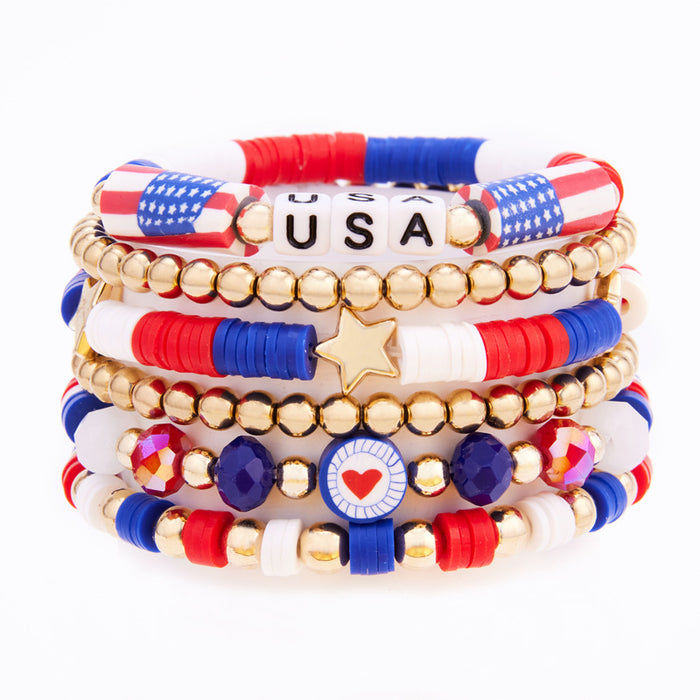 Wholesale Soft ceramic bracelet set, personalized alloy drip oil national flag pendant bracelet