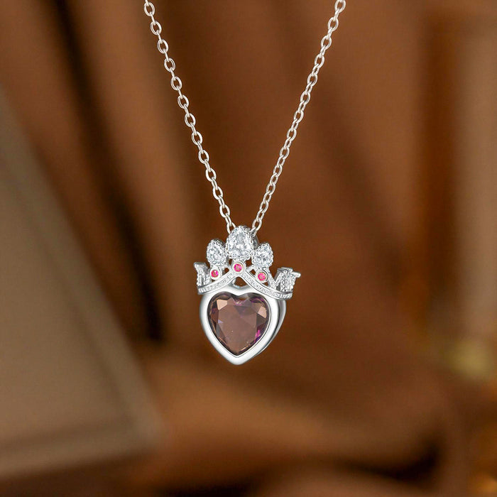Wholesale heart necklace openwork crown pendant necklace inlaid with zircon