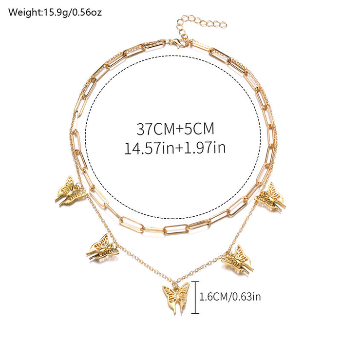 Wholesale Fashion and personalized double layered necklace with alloy butterfly thick chain pendant for accessories