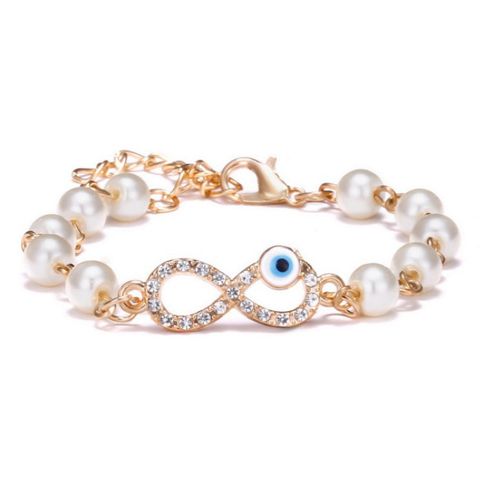 Wholesale Cross 8-shaped Round Hollow Rhinestone Pearl Bracelet JDC-BT-Chuya001