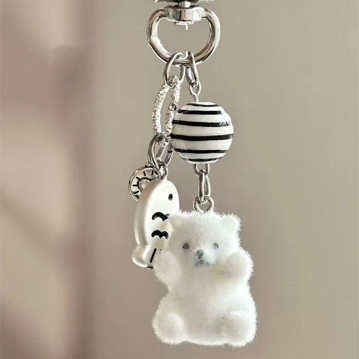 Wholesale Flocking Cartoon Keychain Polar Bear Pendant Three-Dimensional Bag Gift Hanging