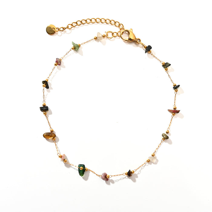 Wholesale Fashion classic stainless steel crushed stone ankle chain, colorful stone foot accessories wholesale