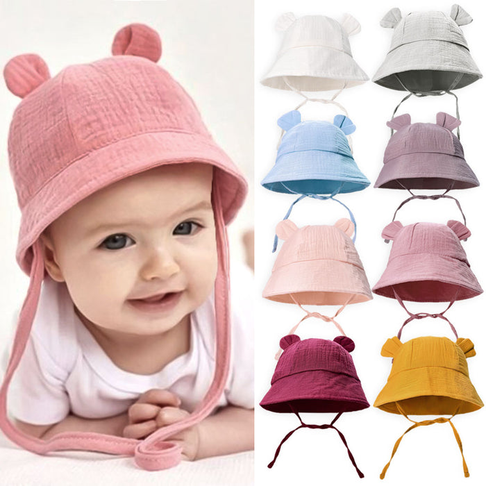 Wholesale Summer Baby Solid Color Gauze Basin Hat New Rabbit Ear Children's Sun Hat JDC-FH-ZB001